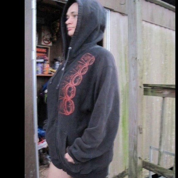 Black MV Sport Pro Weave M NOS Can Drink Hooded Zip Up Jacket Zipper Hoodie Worn - Picture 2 of 7